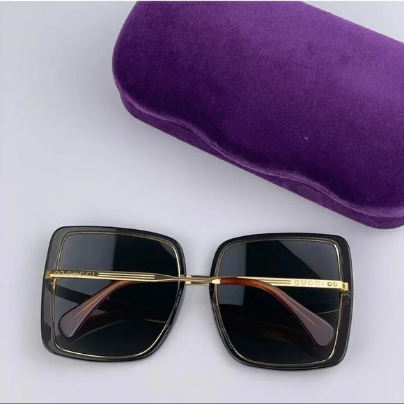 GUCCI Authentic Gold Gray Metal Square Oversized Sunglasses GG0903S 001 60MM NWT - Picture 11 of 16